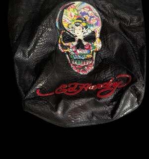 Vintage Ed Hardy Embossed Skull Faux Snakeskin Tote Bag